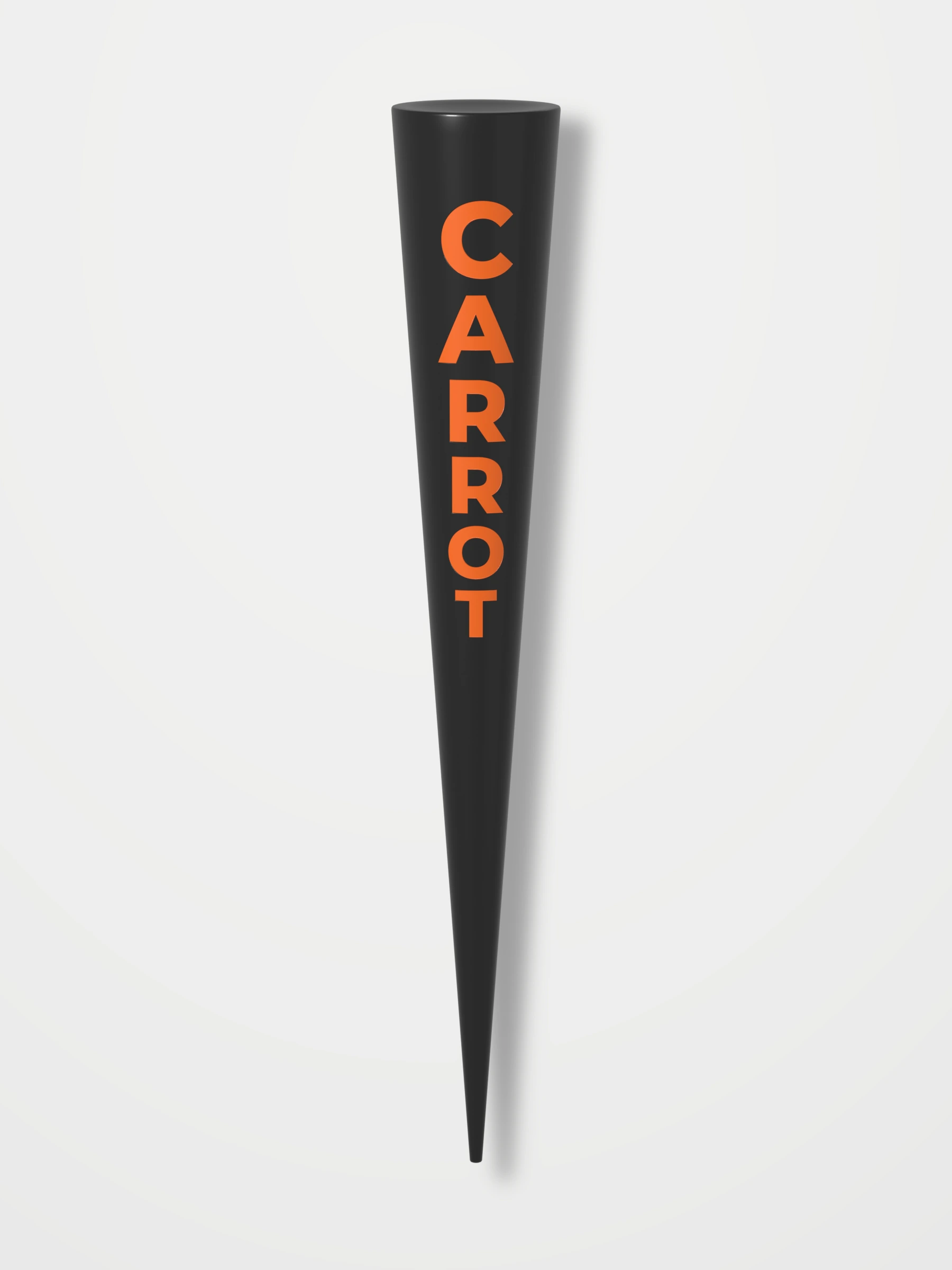 Concept render of the black tee with orange letters C, A, R, R, O, T stacked top to bottom